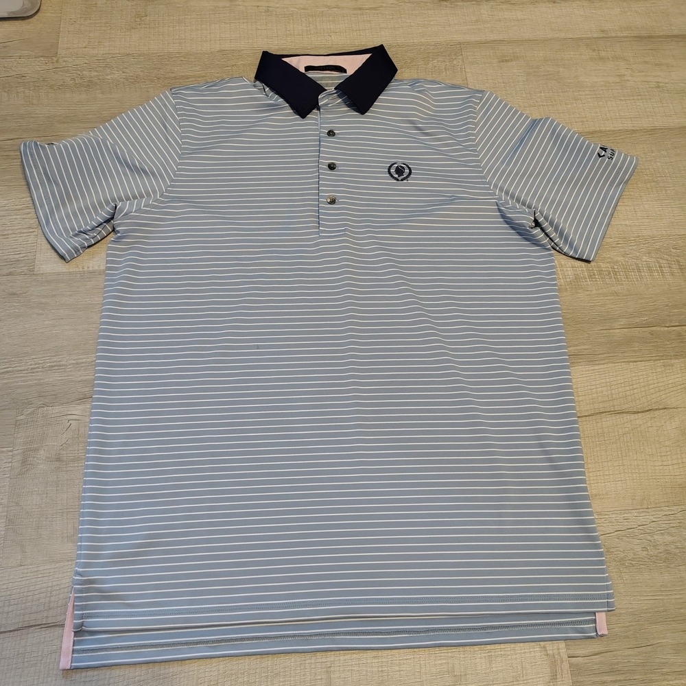 Greyson Mens Caesars Superdome Striped Golf Polo Shirt‎ Blue White Large